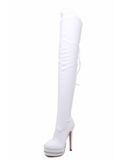 termarnoov 2019 Women Thin High Heel Thigh High Boots PU Leather Platform Boo.