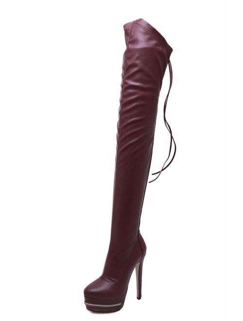 termarnoov 2019 Women Thin High Heel Thigh High Boots PU Leather Platform Boo.