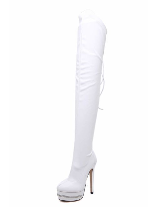 termarnoov 2019 Women Thin High Heel Thigh High Boots PU Leather Platform Boo.