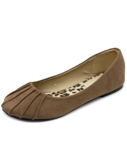 Ollio Women's Ballet Shoe Comfort Faux Suede Flat