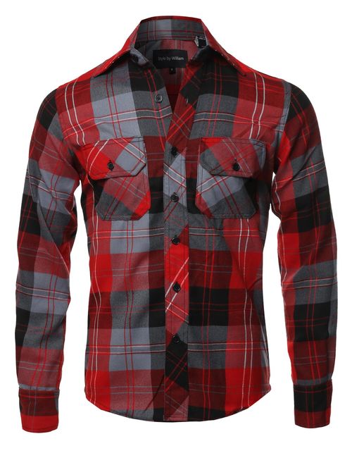 FashionOutfit Men's Casual Plaid Flannel Woven Long Sleeve Button Down Shirt