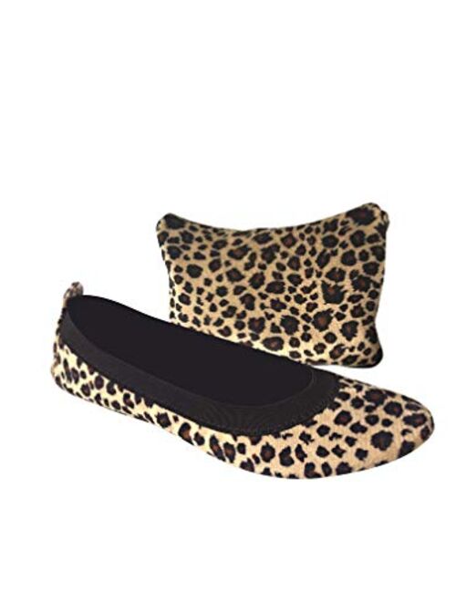 SECRET WEAPONS Fold Up Ballet Flats-Foldable Shoes-Travel Shoes with Purse & Tote Carry Bag.in Black+Silver+Champagne+Leopard!