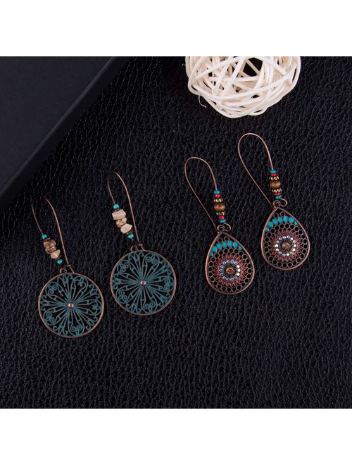 Duufin 15 Pairs Boho Earrings Vintage Bohemian Earrings Drop Dangle Earring Statement Earring Set with a Box for Women and Girls