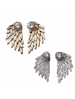 MengPa Angel Wing Punk Stud Earrings Ear Jacket for Women Unique Gothic Cute Fashion Jewelry