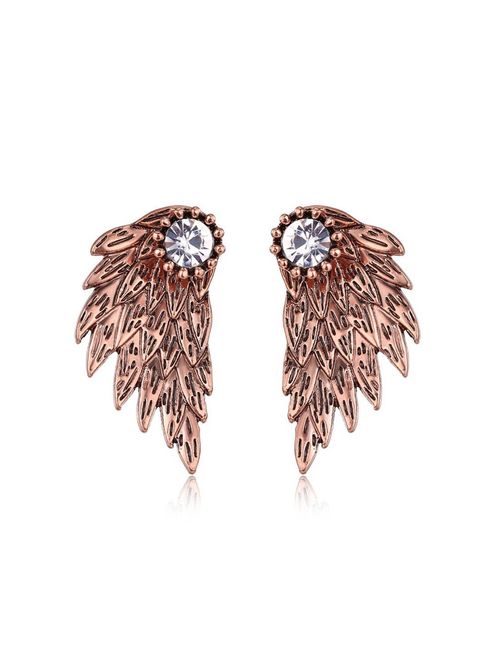 MengPa Angel Wing Punk Stud Earrings Ear Jacket for Women Unique Gothic Cute Fashion Jewelry