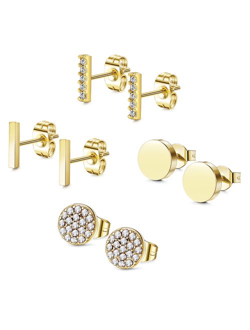 FIBO STEEL Stainless Steel CZ Bar Stud Earrings for Men Women