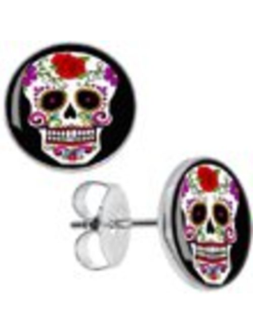 Body Candy Stainless Steel White Sugar Skull Stud Earrings