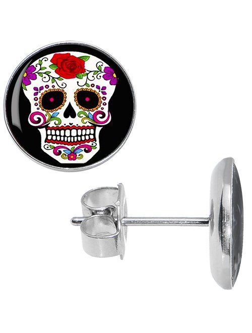 Body Candy Stainless Steel White Sugar Skull Stud Earrings