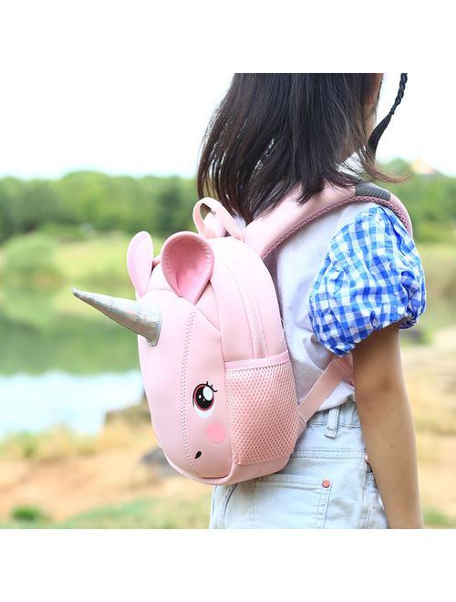 Small Cute Unicorn Backpack with Detachable Leash and Side Pockets for Toddler Girls and Kindergarten Kids, BPA Free, Pink
