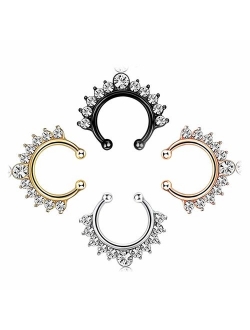 vcmart Fake Nose Rings Hoop 12-16pcs Stainless Steel Faux Fake Lip Ear Nose Septum Ring Non-Pierced Clip On Nose Hoop Rings