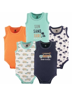 Baby Infant Boy Cotton Sleeveless Bodysuits 5pk, Sea Captain, 0-3 Months