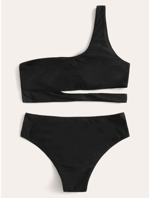 Shein Cut-out One Shoulder Bikini Set