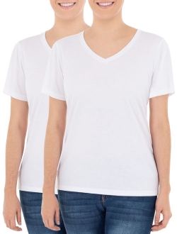 Women's Essential Pima Cotton V-Neck T-Shirt, 2 Pack Bundle