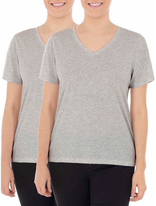 Time and Tru Women's Essential Pima Cotton V-Neck T-Shirt, 2 Pack Bundle