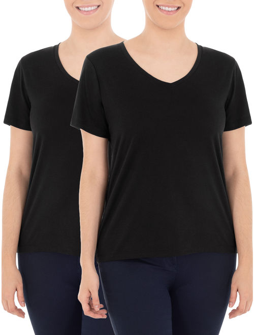 Time and Tru Women's Essential Pima Cotton V-Neck T-Shirt, 2 Pack Bundle