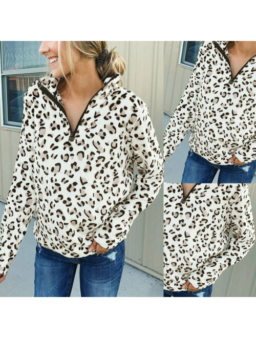 Pudcoco Women's Hoodie Sweatshirt Leopard Hoody Long Sleeve Pullover Jumper Casual Tops