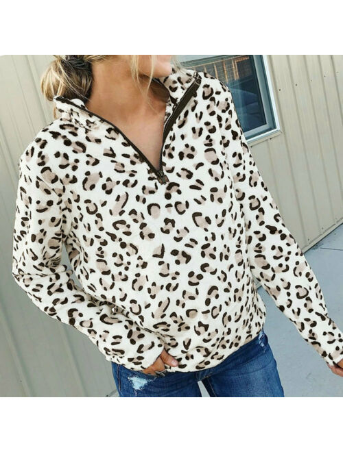 Pudcoco Women's Hoodie Sweatshirt Leopard Hoody Long Sleeve Pullover Jumper Casual Tops