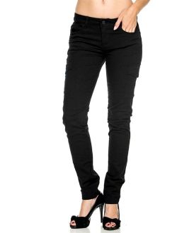 WAX JEAN Women's PREMIUM Womens Stretch Solid Casual Skinny TWILL Cargo Pants (Wax Jeans 90010)