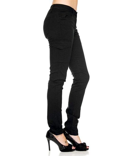 WAX JEAN Women's PREMIUM Womens Stretch Solid Casual Skinny TWILL Cargo Pants (Wax Jeans 90010)