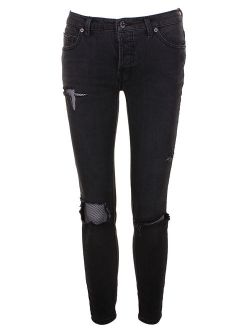 Black Fishnet Inset Skinny Jeans 29