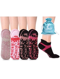 Muezna Non Slip Yoga Socks for Women, Anti-Skid Pilates, Barre, Bikram Fitness Socks with Grips, Size 5-10