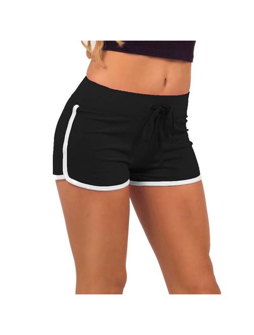 JEFFENLY Women Running Shorts Workout Yoga Short Pants Athletic Jogger Booty Shorts Elastic Waist with Drawstring