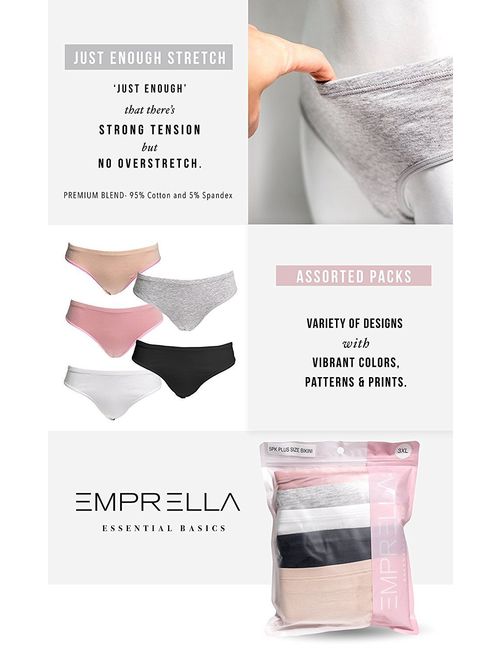 Emprella Womens Plus Size Bikini Brief Panties -5 Pack