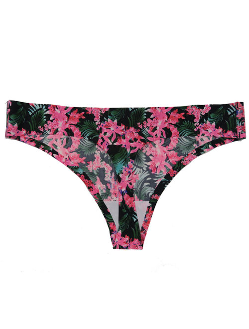 Buy Women's Tropical Flower Print Seamless Thong Panties (6 Pack) S ...