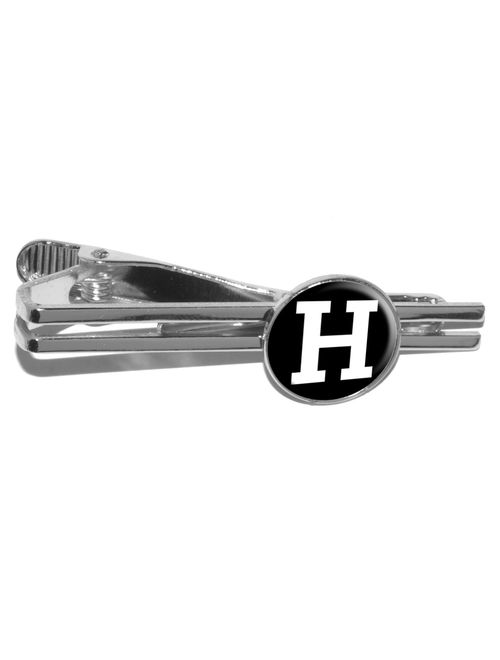 Letter H Initial Black White Round Tie Clip