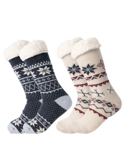 Treehouse Knit (2 Pairs) Sherpa Lined Womens Thermal Slipper Socks Nonskid Fuzzy Cozy Shoe 4-10