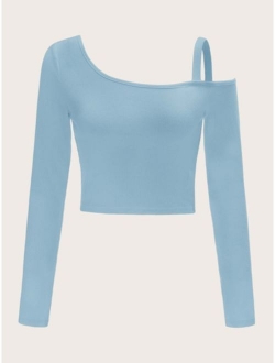 Asymmetrical Neck Rib-knit Top