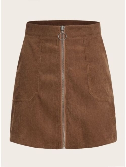 O-ring Zip Up Corduroy Skirt