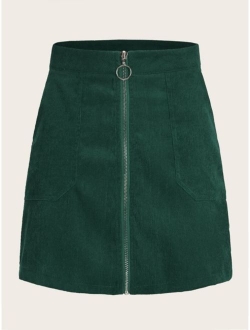 O-ring Zip Up Corduroy Skirt