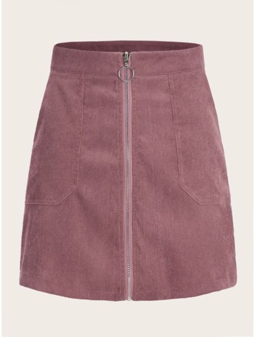 Shein O-ring Zip Up Corduroy Skirt