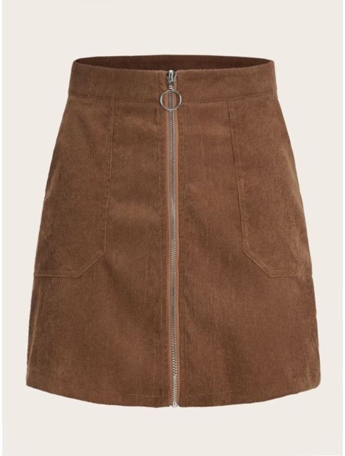 Shein O-ring Zip Up Corduroy Skirt