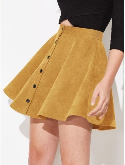 Button Up Flare Corduroy Skirt