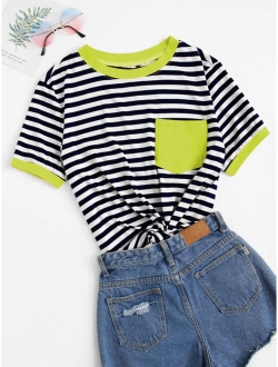 Pocket Patched Striped Ringer T-shirt