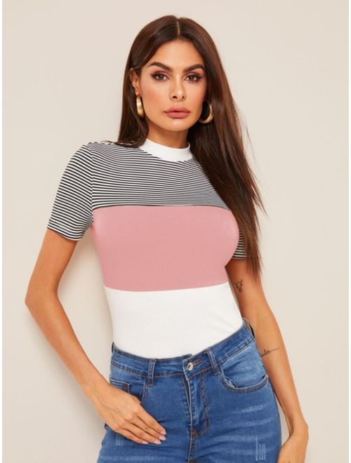 Shein Mock Neck Colorblock Striped Top