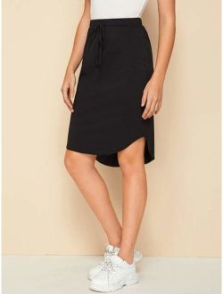 Tie Front High Low Curved Hem Skirt