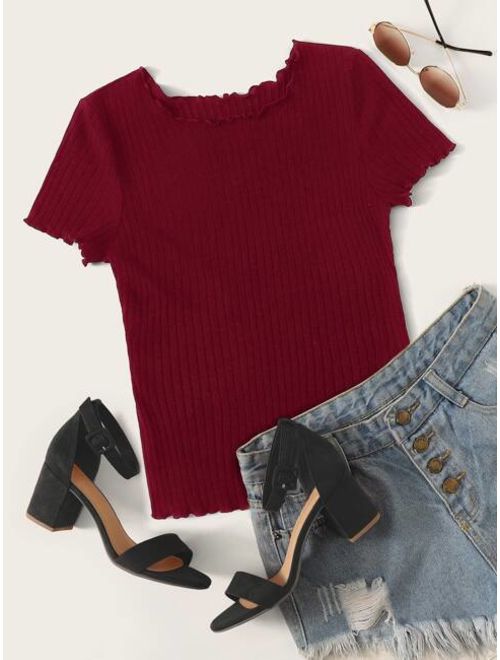 Shein Lettuce Trim Rib-knit Tee