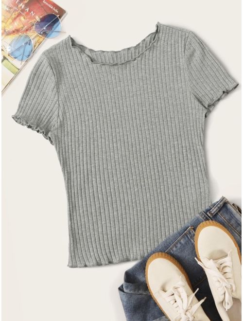 Shein Lettuce Trim Rib-knit Tee