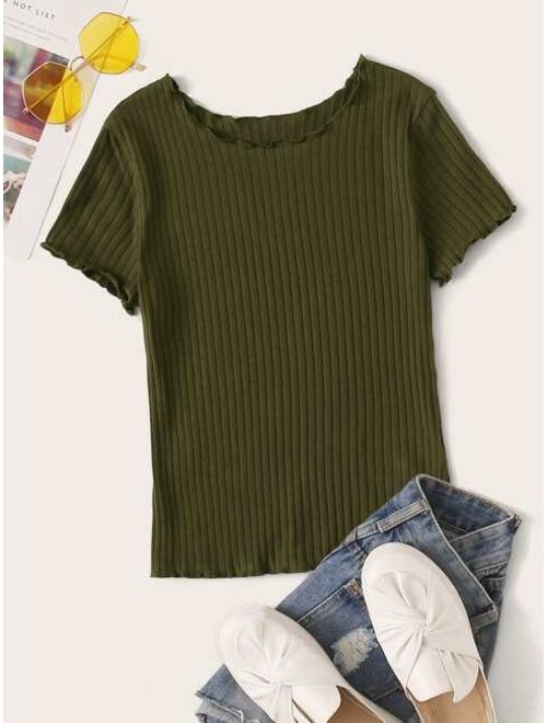 Shein Lettuce Trim Rib-knit Tee