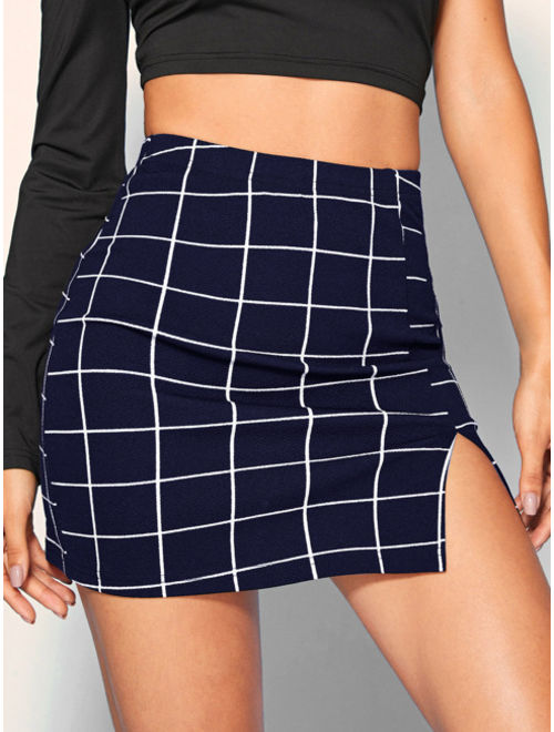 Shein Split Front Grid Skirt