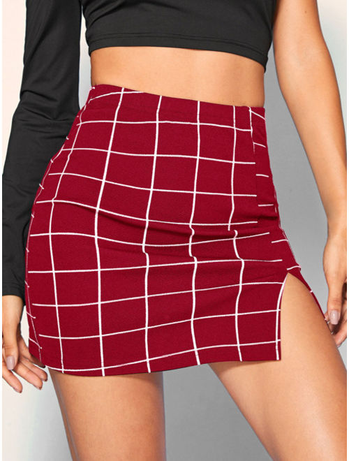 Shein Split Front Grid Skirt