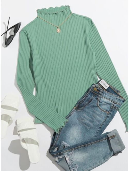 Shein Lettuce Trim Rib-knit Tee