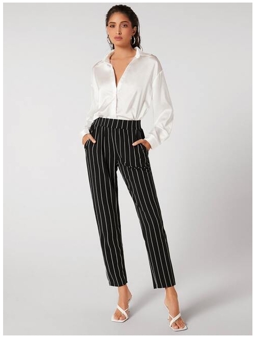 SHEIN BIZwear Elastic Waist Pinstripe Cigarette Pants Workwear