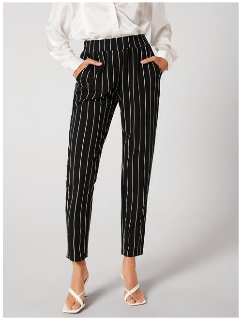 SHEIN BIZwear Elastic Waist Pinstripe Cigarette Pants Workwear