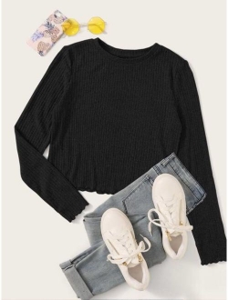 Lettuce Trim Rib-knit Top