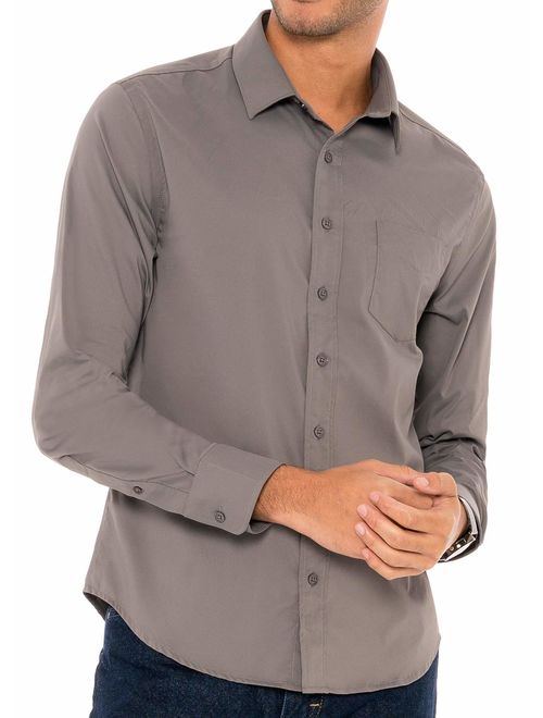 Untucked Shirts for Men Long Sleeve - Mens Dry Fit Untuck Dress Shirt - Slim Fit