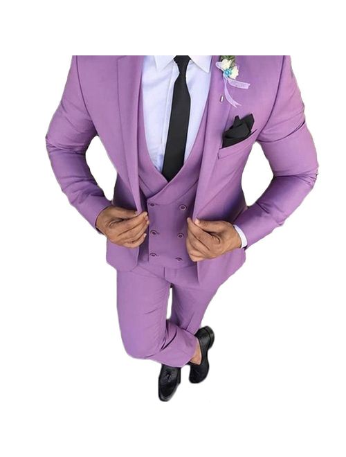 Mens Bright Colorful Suits Slim Fit Tuxedo Wedding Groom Suits,White,Yellow,Lavender,Blue